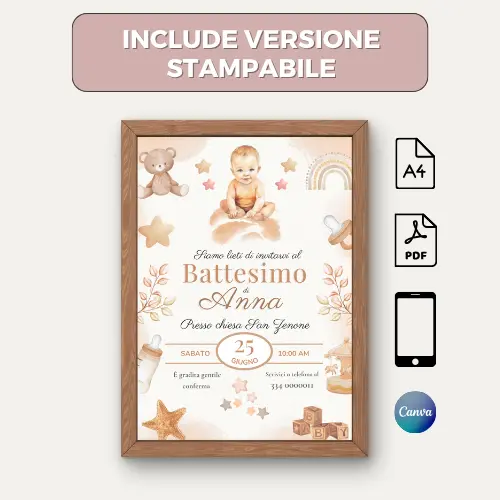 biglietto invito battesimo online stampabile