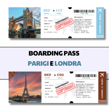 Boarding pass fac simile Parigi e Londra da compilare