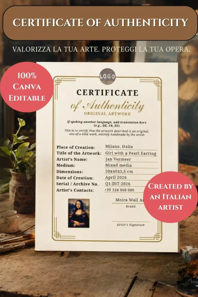 certificato di autenticità quadro pdf